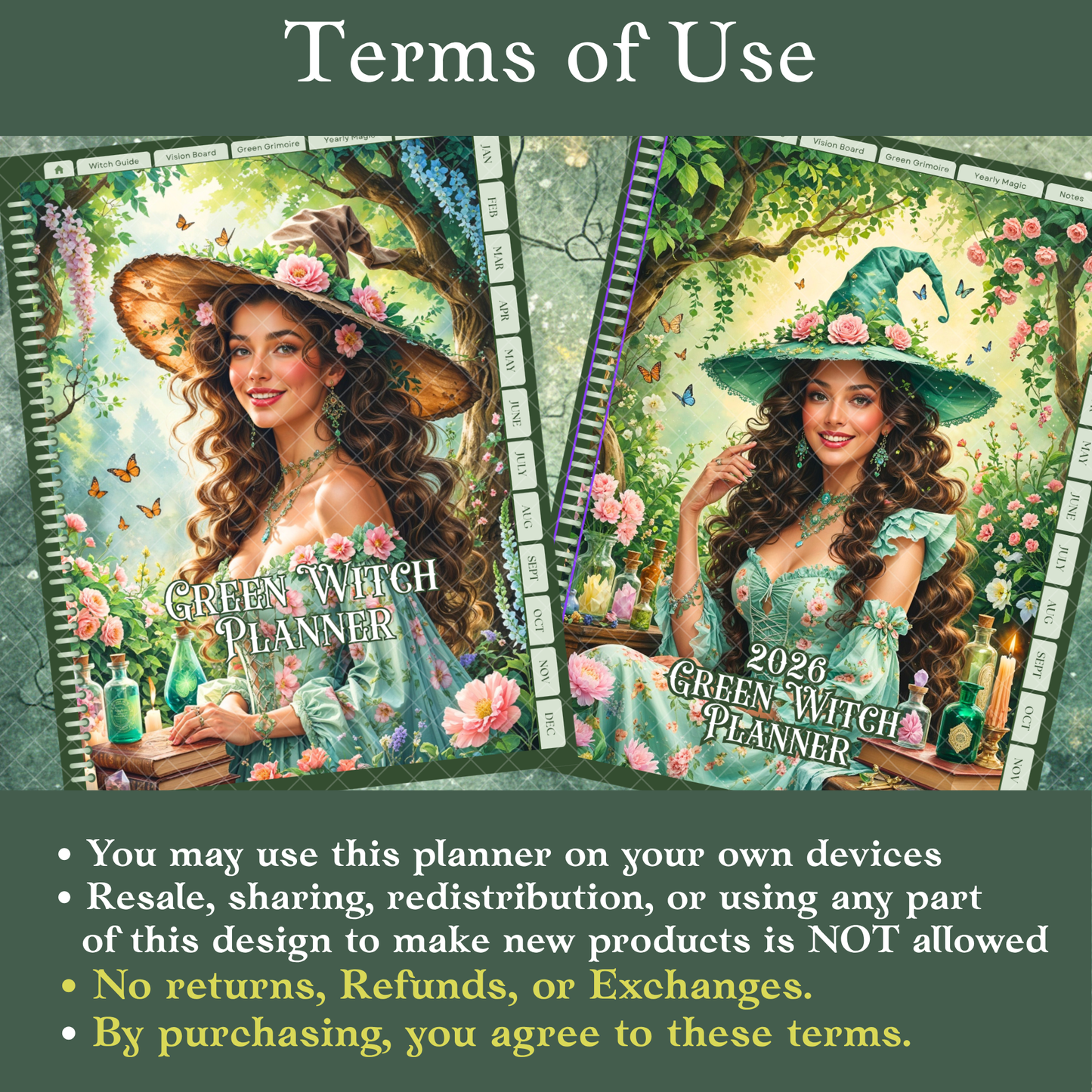 2026 Green Witch Digital Planner – Hyperlinked PDF for GoodNotes, Notability &amp; more