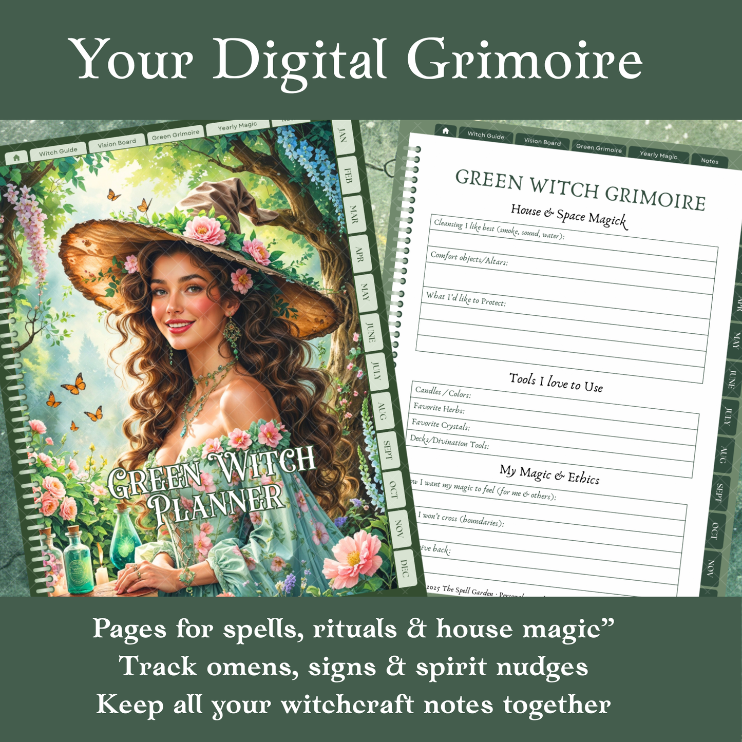 2026 Green Witch Digital Planner – Hyperlinked PDF for GoodNotes, Notability &amp; more