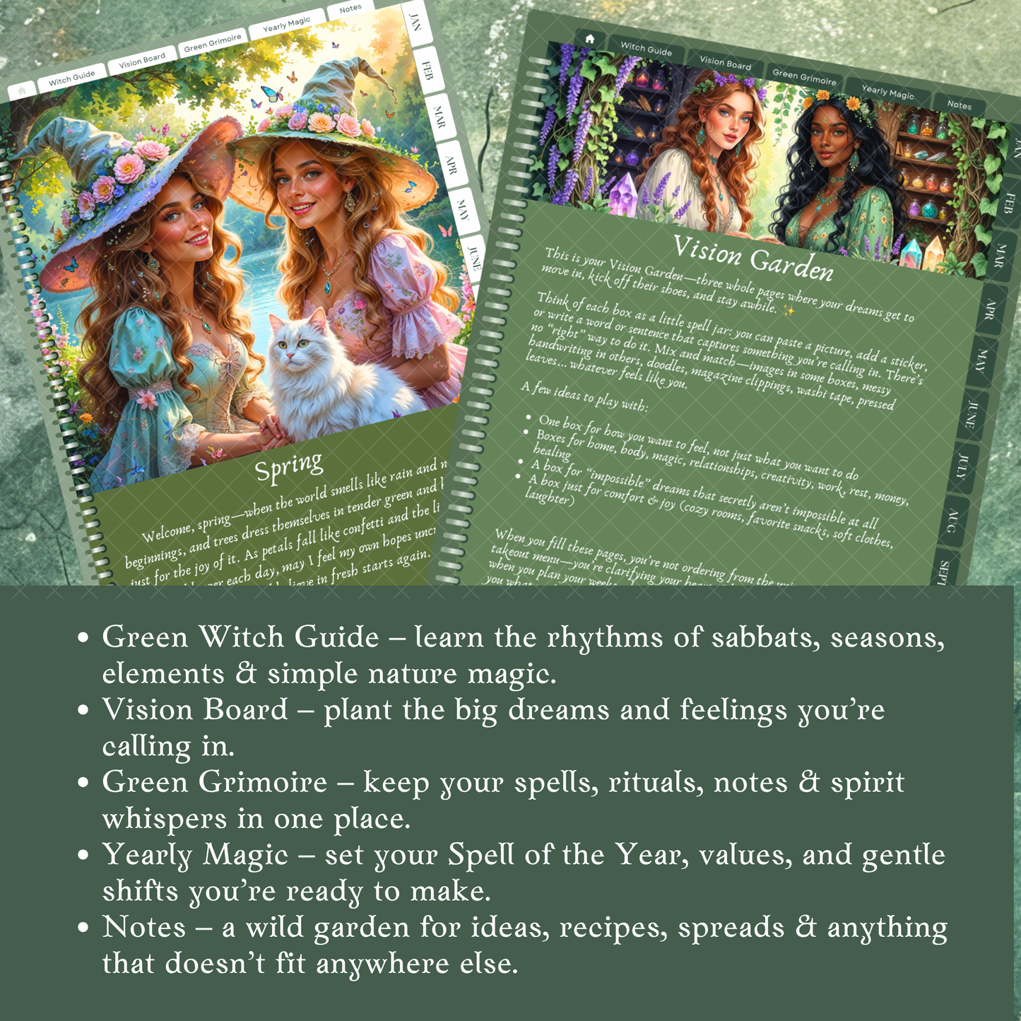 2026 Green Witch Digital Planner – Hyperlinked PDF for GoodNotes, Notability &amp; more